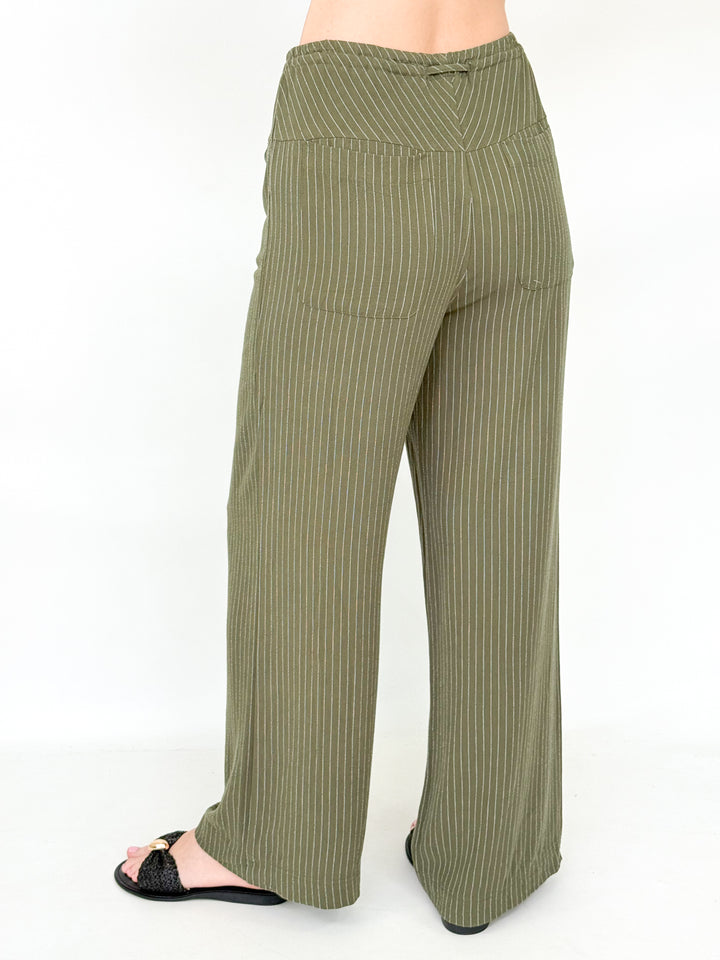 Blair - Olive Striped Drawstring Pants