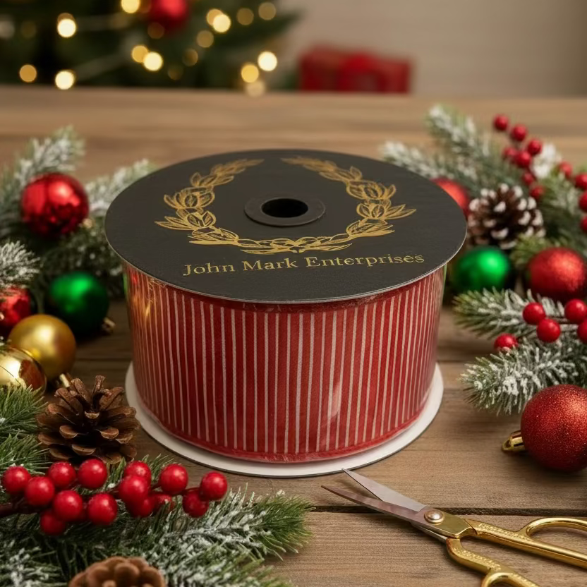 John Mark Enterprises - Mini Stripes Dupion Red Ribbon
