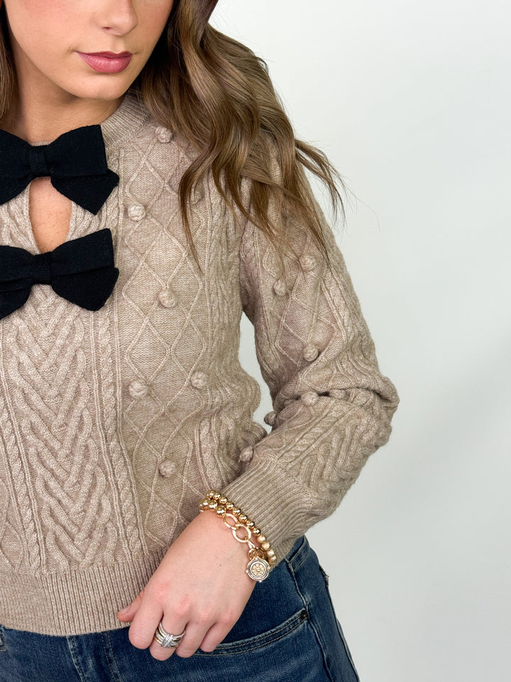 Gwen - Pom Pom Bow Knit Sweater