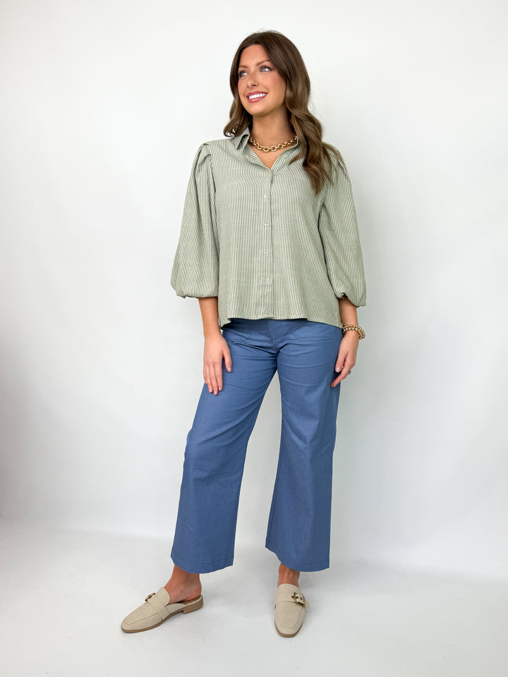 Carmen - Long Sleeve Striped Top (Mint)