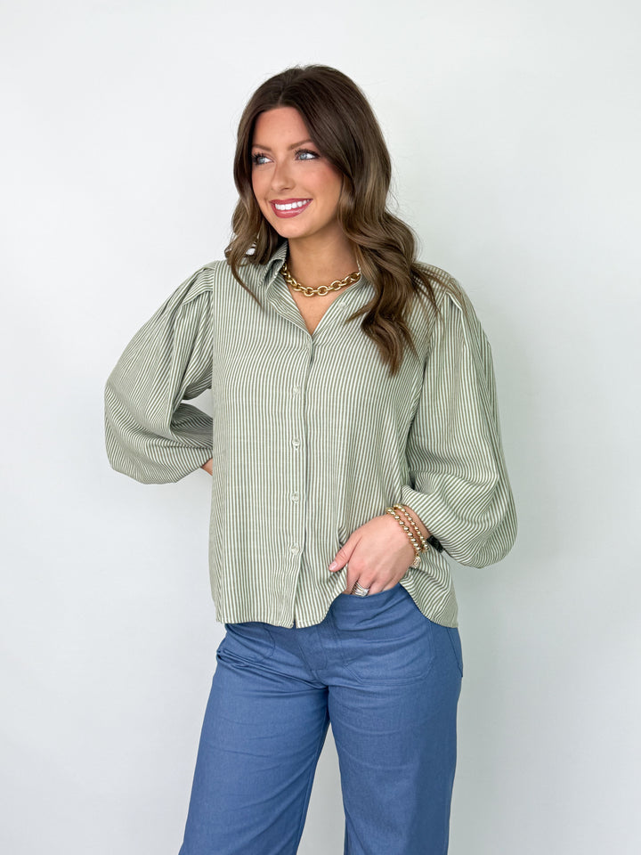 Carmen - Long Sleeve Striped Top (Mint)