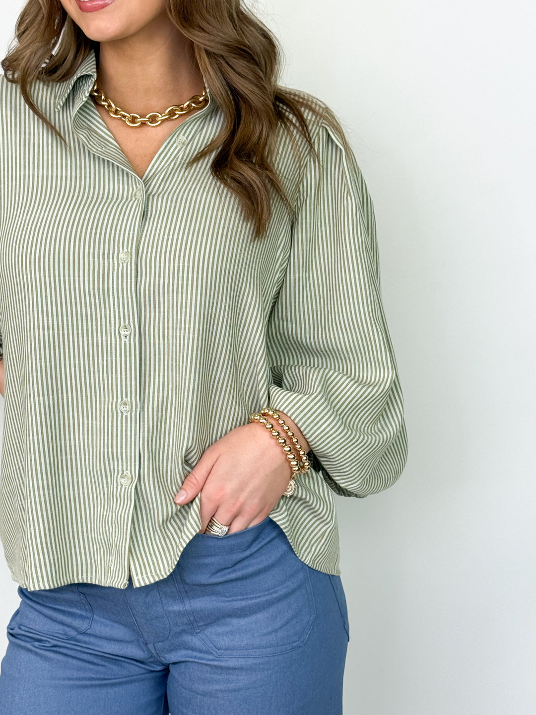 Carmen - Long Sleeve Striped Top (Mint)