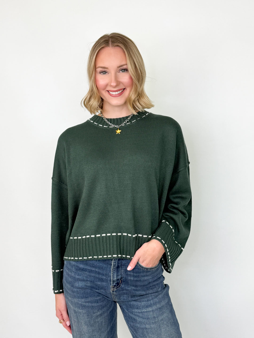Kline - Wide Sleeve Sweater (Green)