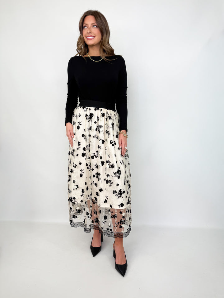 Valerie - Black Lace Garden Velvet Skirt