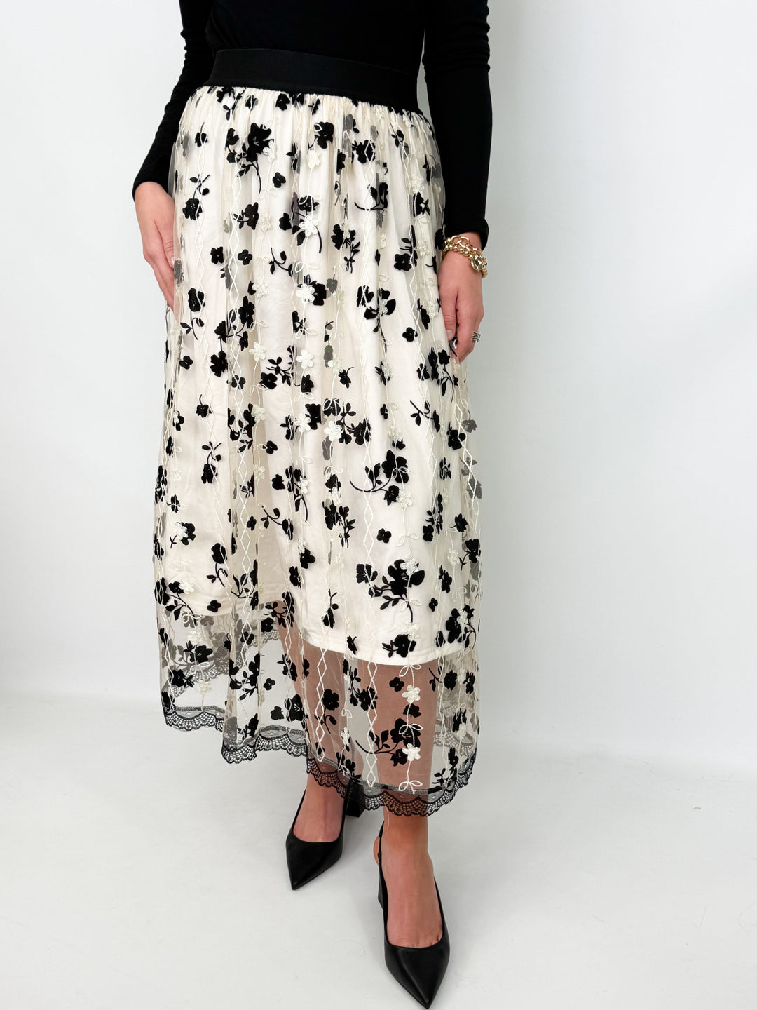 Valerie - Black Lace Garden Velvet Skirt