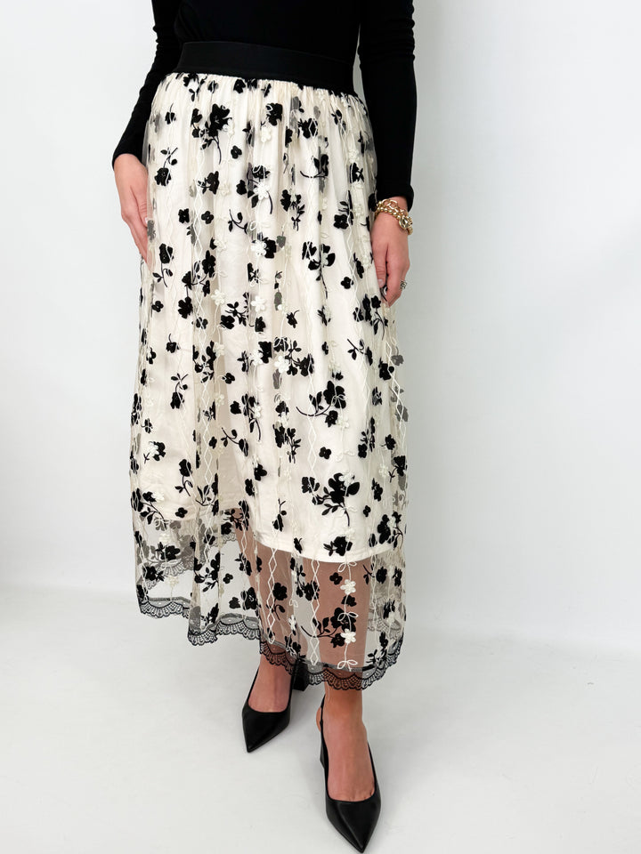 Valerie - Black Lace Garden Velvet Skirt