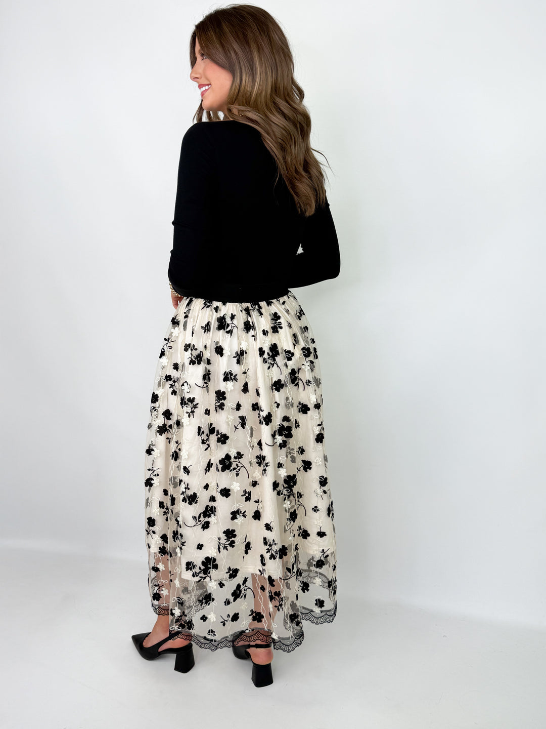 Valerie - Black Lace Garden Velvet Skirt