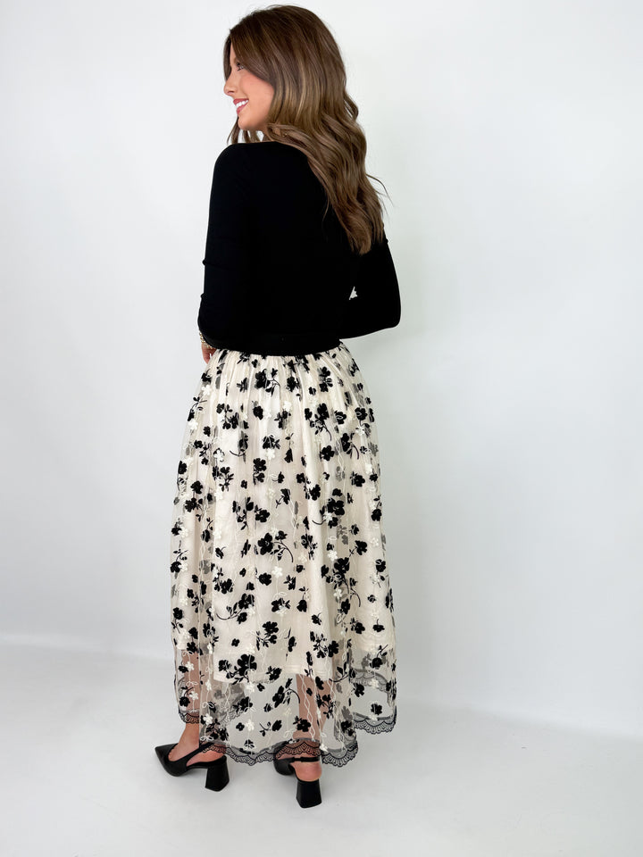 Valerie - Black Lace Garden Velvet Skirt