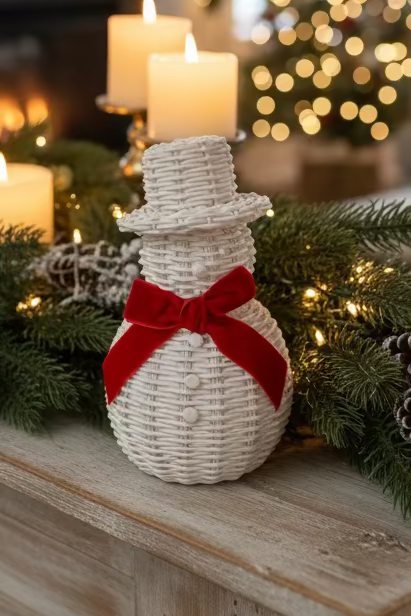Snowman Resin Woven Shelf Sitter