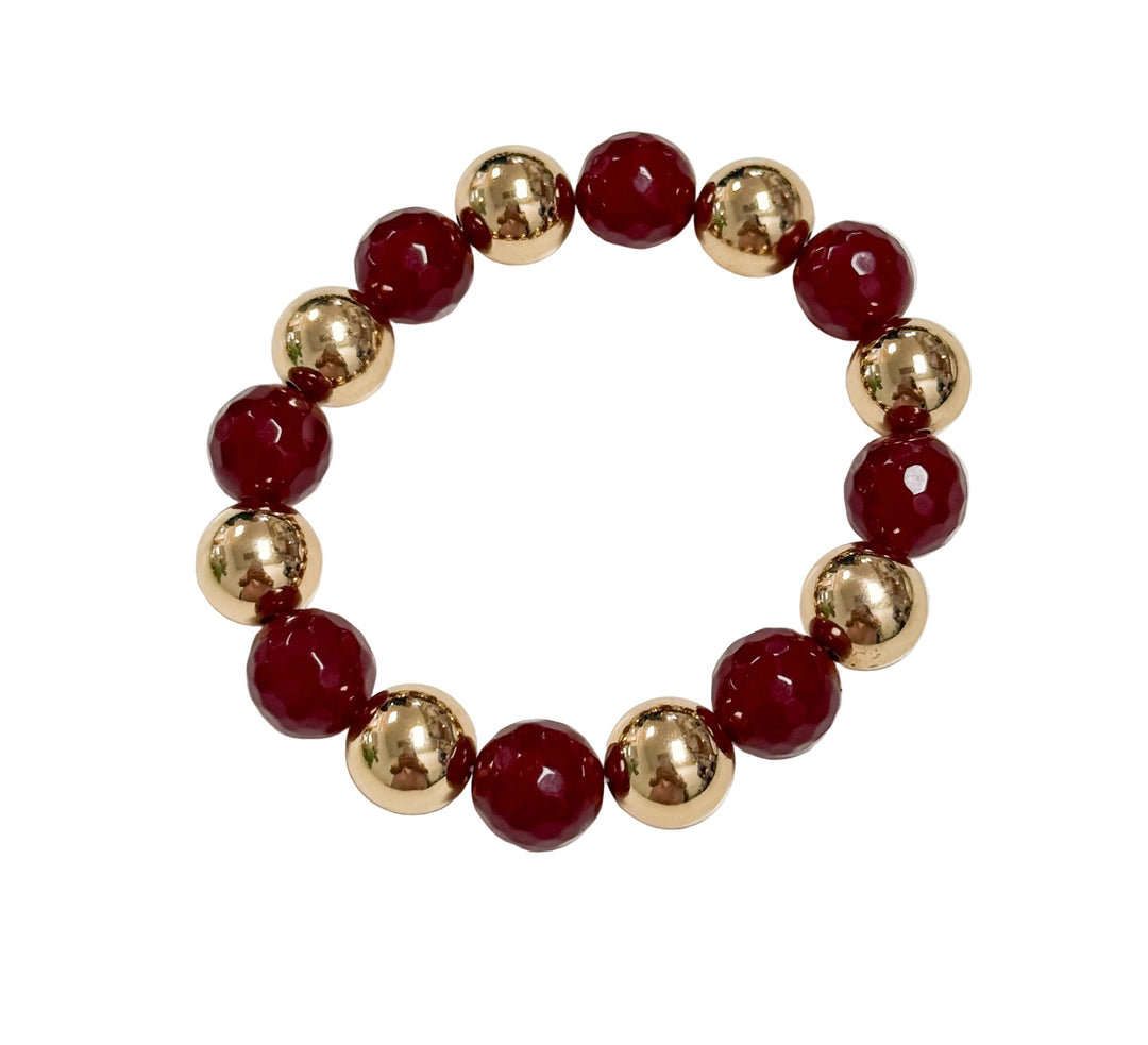 Gina - Gold + Maroon Beaded Bracelet
