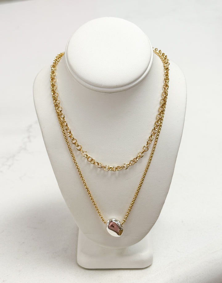 Emilee - Gold Double Layered Silver Detail Necklace