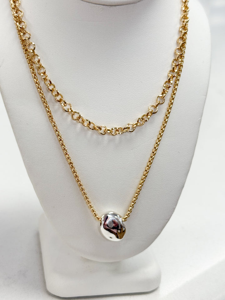 Emilee - Gold Double Layered Silver Detail Necklace