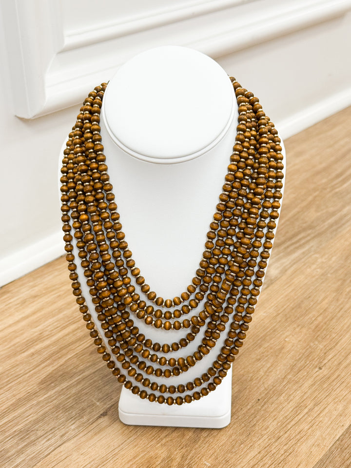 Sandra - Wooden Multi Beaded Necklace
