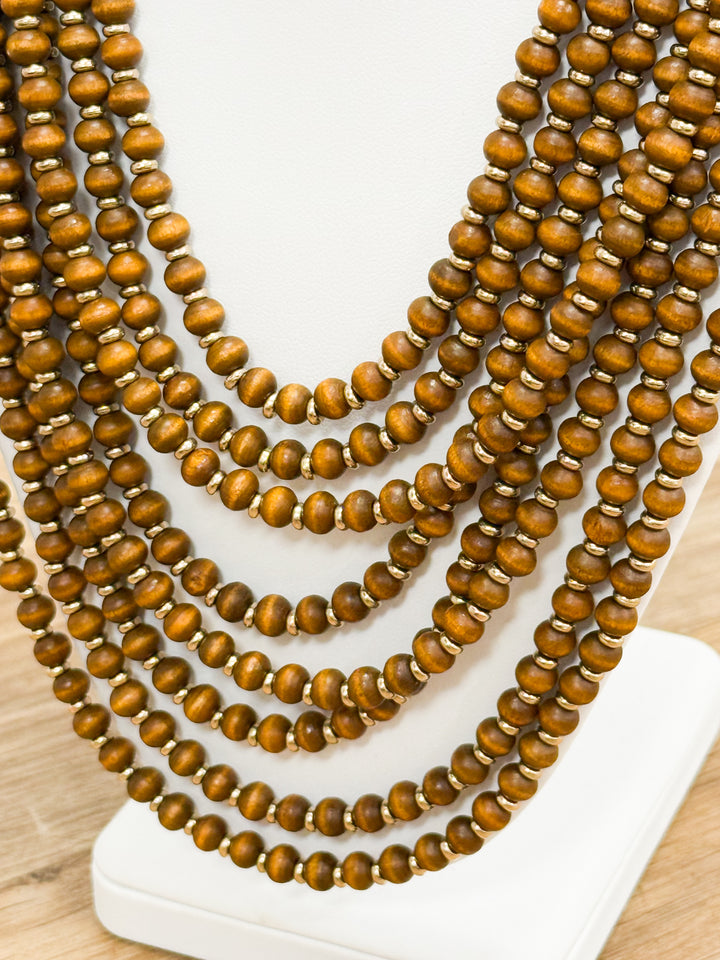 Sandra - Wooden Multi Beaded Necklace