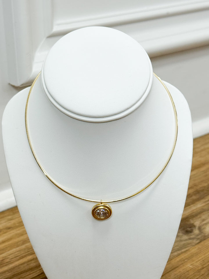 Havanna - Gold Oval CZ Choker Necklace