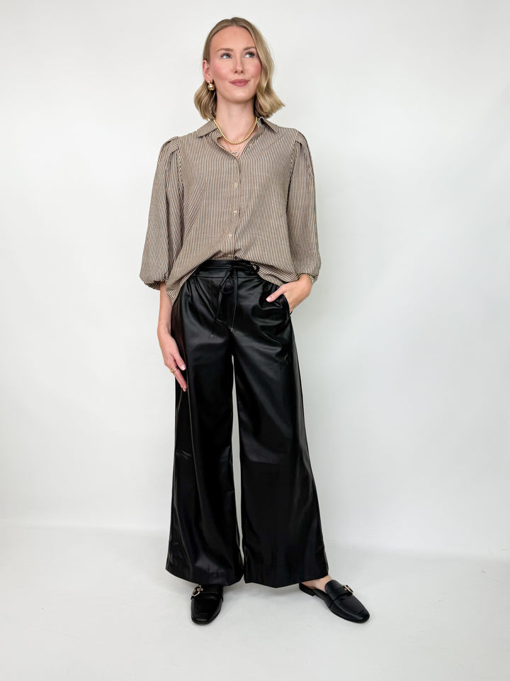 Carmen - Long Sleeve Striped Top (Taupe)