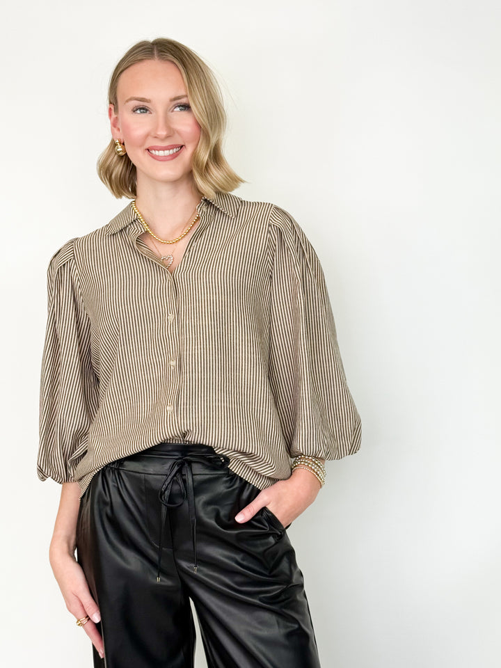 Carmen - Long Sleeve Striped Top (Taupe)