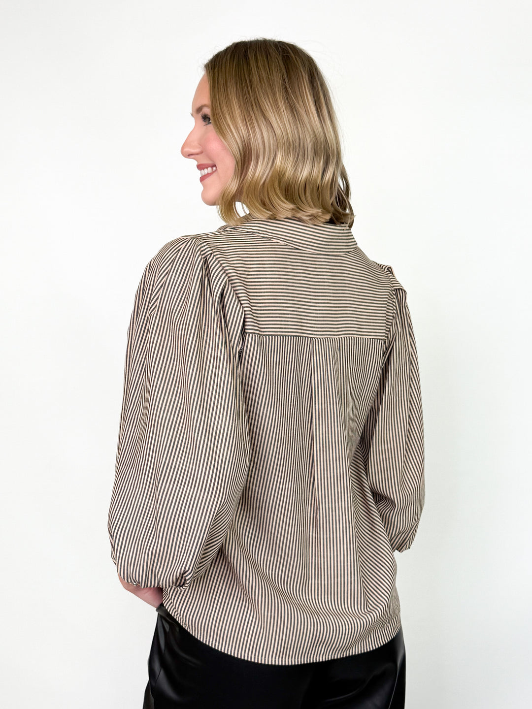 Carmen - Long Sleeve Striped Top (Taupe)