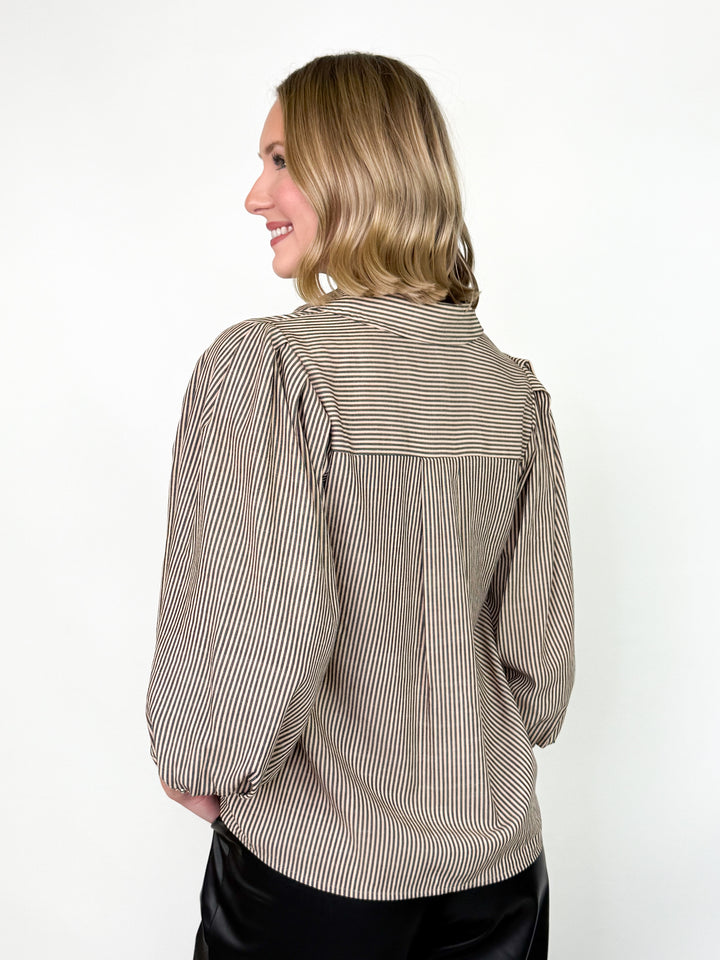Carmen - Long Sleeve Striped Top (Taupe)
