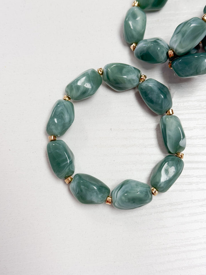 Lola - Sage Green Beaded Bracelet Set