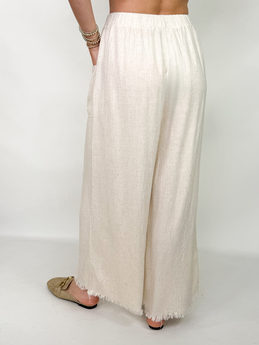 Kristen - Frayed Wide Leg Linen Blend Pant (Oatmeal)