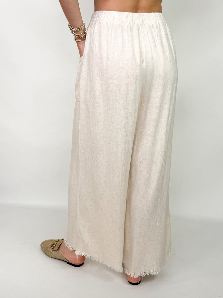 Kristen - Frayed Wide Leg Linen Blend Pant (Oatmeal)