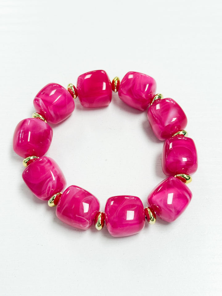 Viviana - Chunky Beaded Bracelet (Hot Pink)