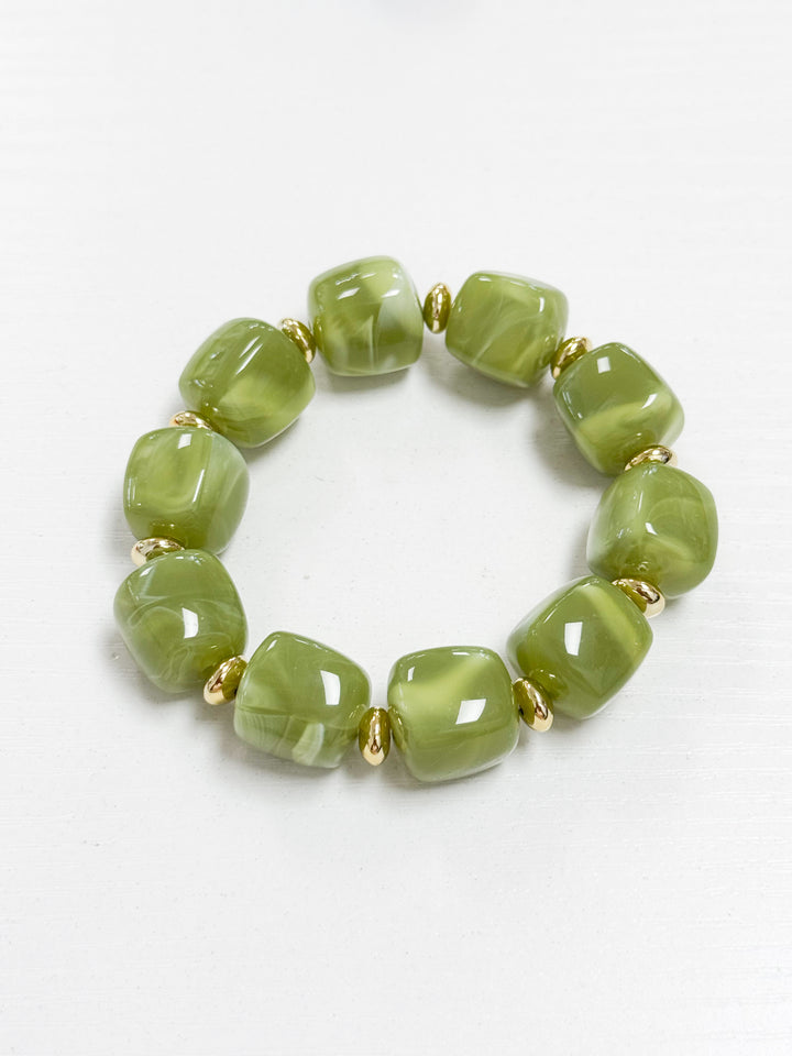 Viviana - Chunky Beaded Bracelet (Olive)
