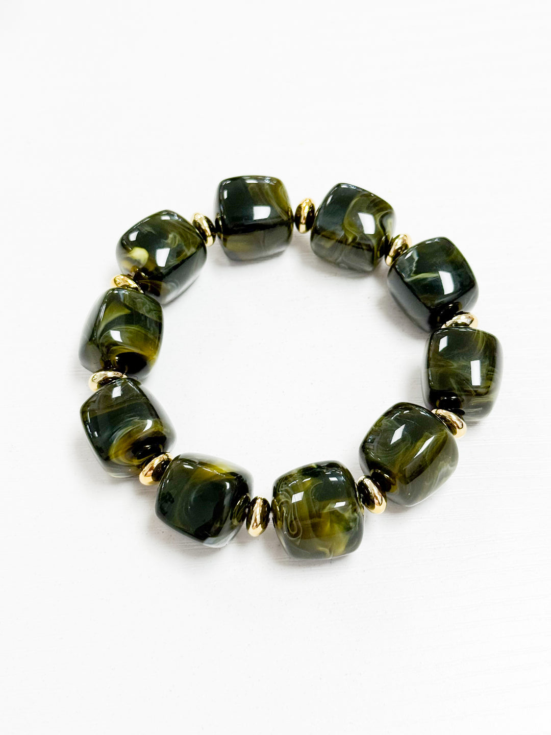 Viviana - Chunky Beaded Bracelet (Dark Green)