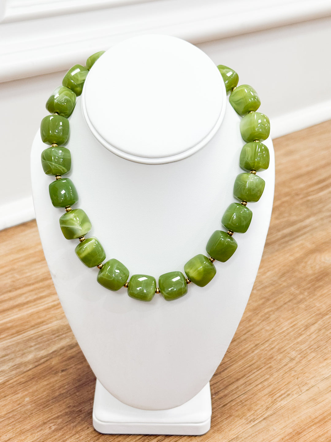Destiny - Chunky Beaded Necklace (Olive Green)