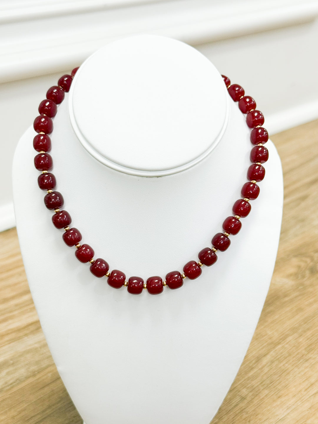 Aria - Jade Beaded Necklace (Maroon)
