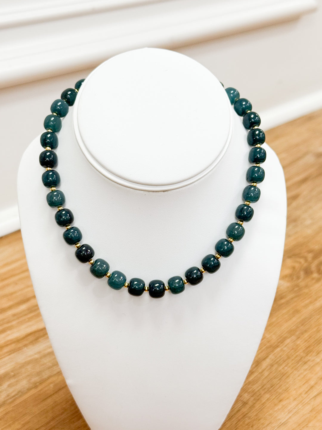 Aria - Jade Beaded Necklace (Dark Green)