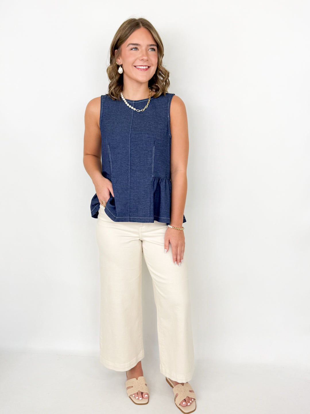 Harley - Denim Blue Sleeveless Peplum Top