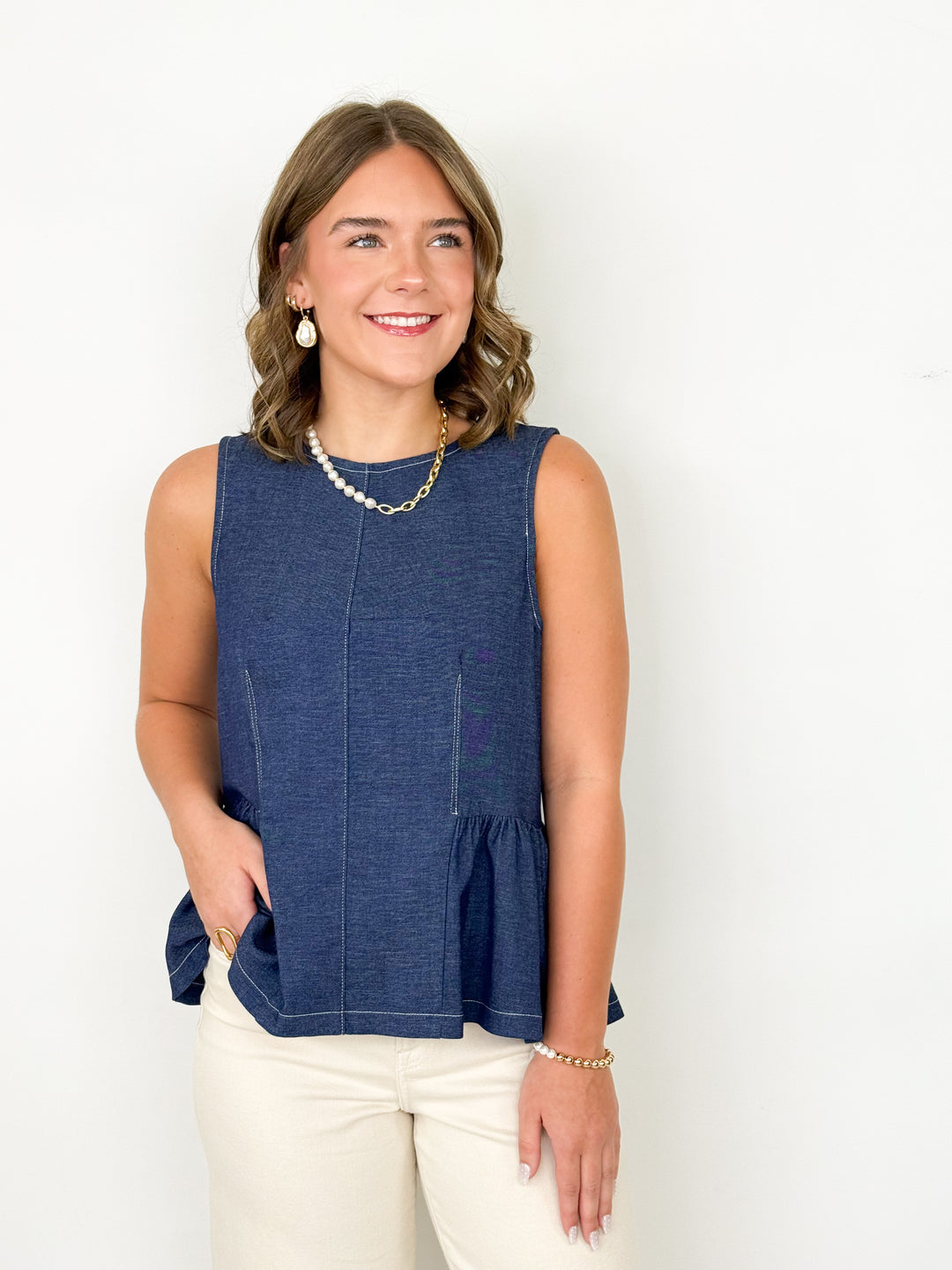 Harley - Denim Blue Sleeveless Peplum Top