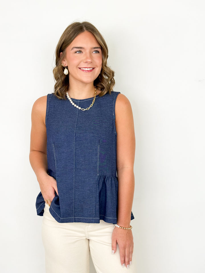 Harley - Denim Blue Sleeveless Peplum Top