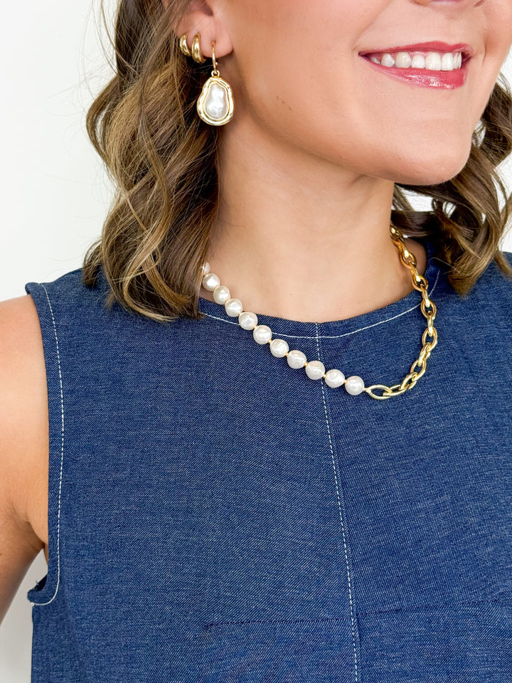 Adaline - Gold Chain + Pearl Necklace