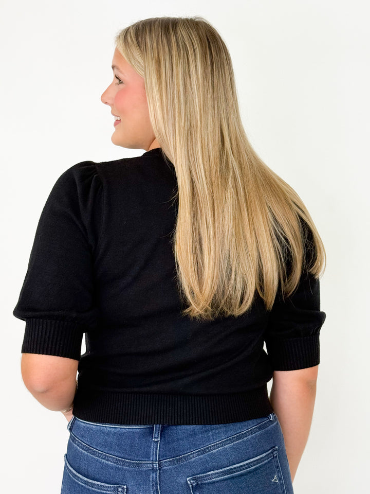 Tarah - Striped Bow Cardigan (Black)