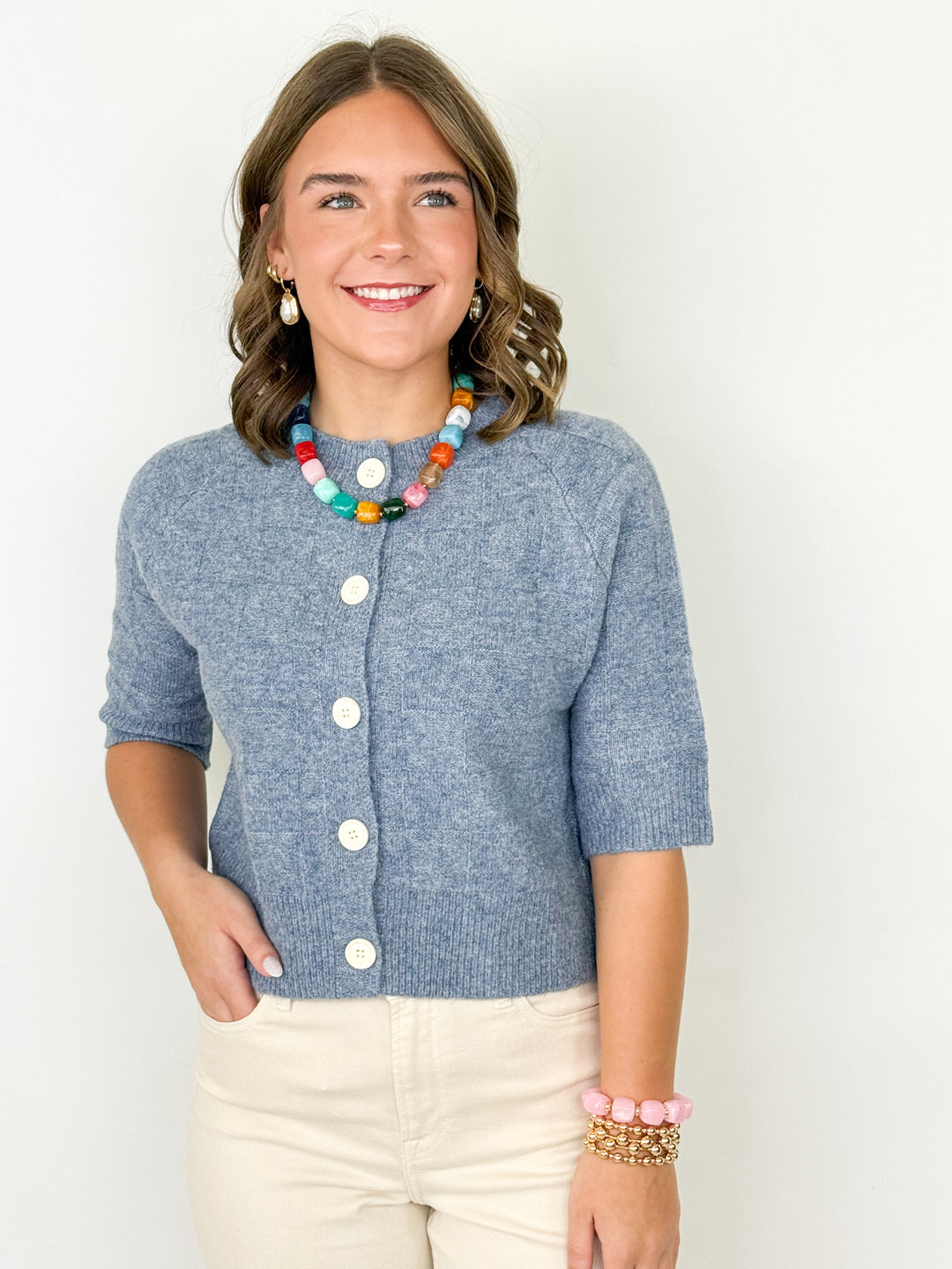 Sammy - Blue Short Sleeve Knit Cardigan