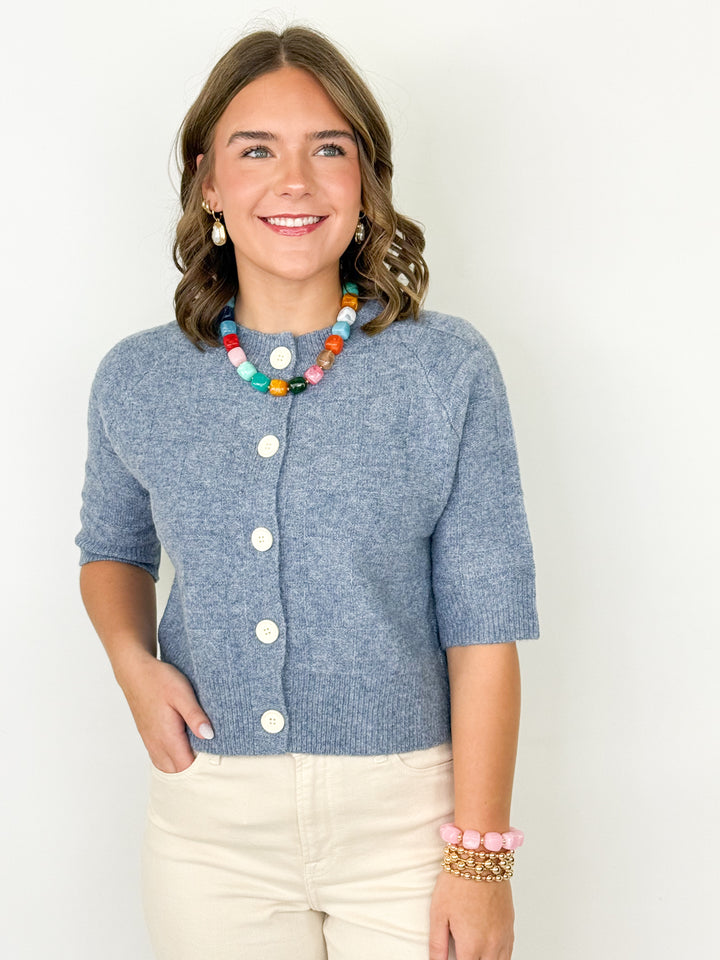 Sammy - Blue Short Sleeve Knit Cardigan