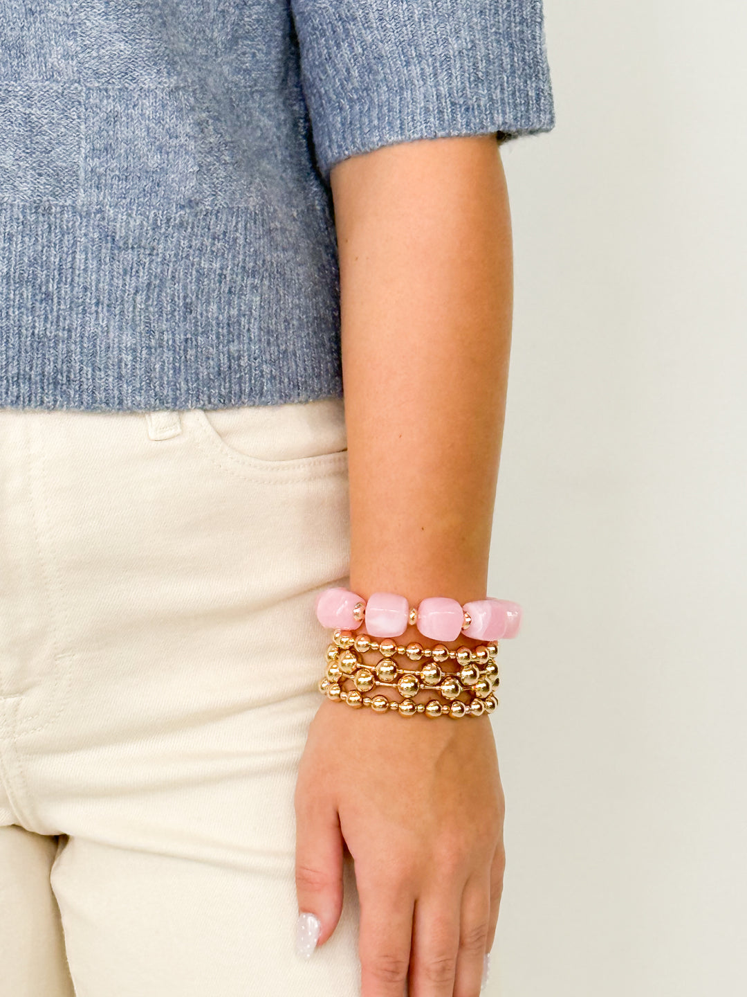 Maci - Gold Beaded Stretch Bracelet Set