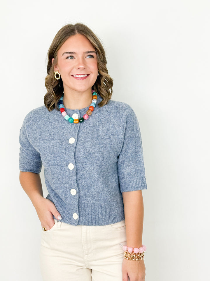 Sammy - Blue Short Sleeve Knit Cardigan