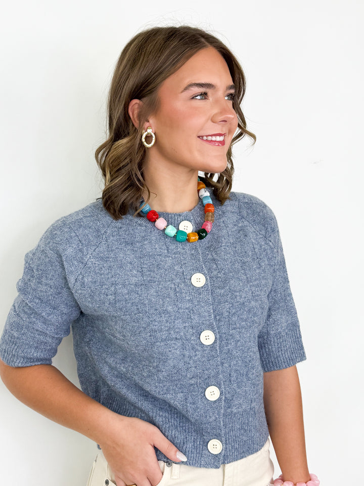 Sammy - Blue Short Sleeve Knit Cardigan