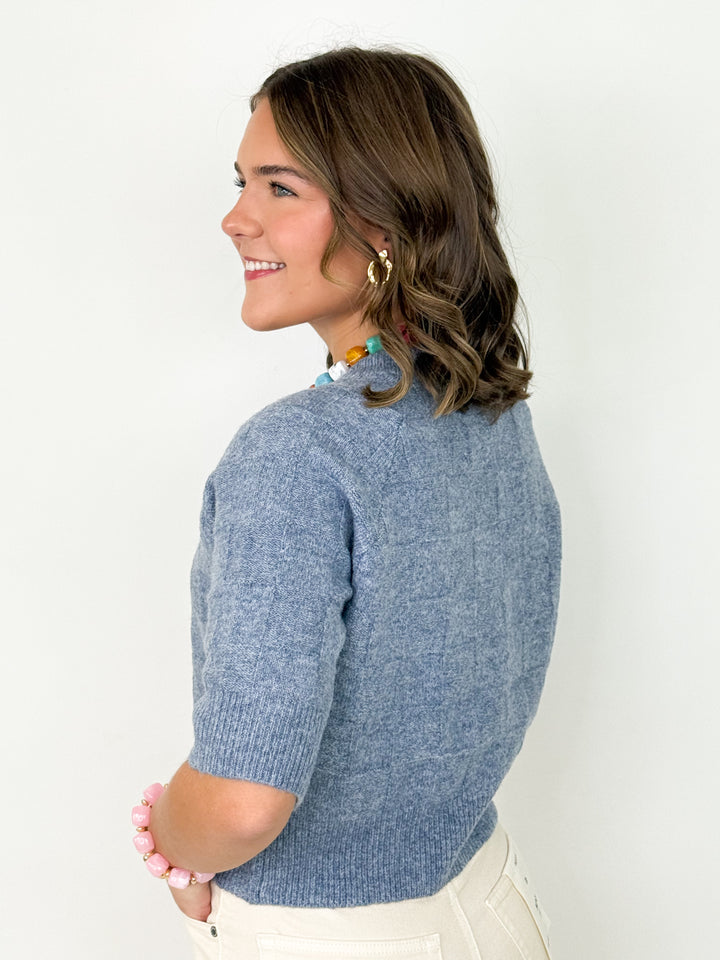 Sammy - Blue Short Sleeve Knit Cardigan