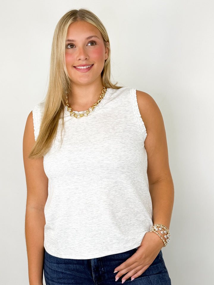 Carly - Smocked Edge Tank Top (Grey)