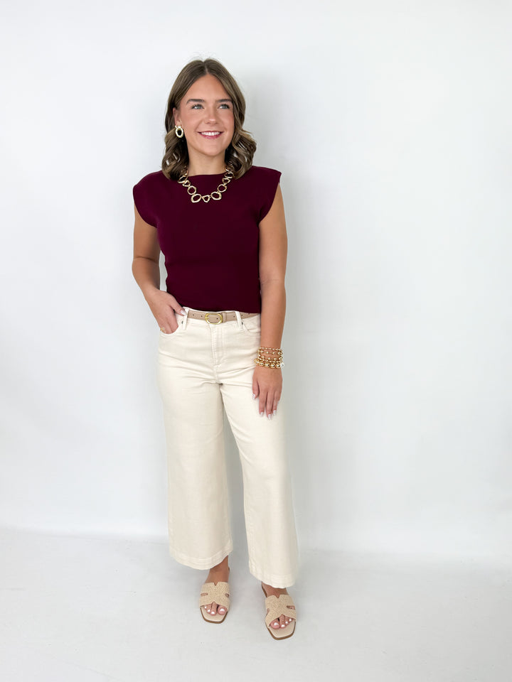 Tisha - Boat Neck Sleeveless Knit Top (Wine)
