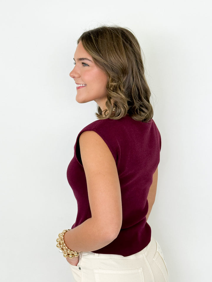 Tisha - Boat Neck Sleeveless Knit Top (Wine)