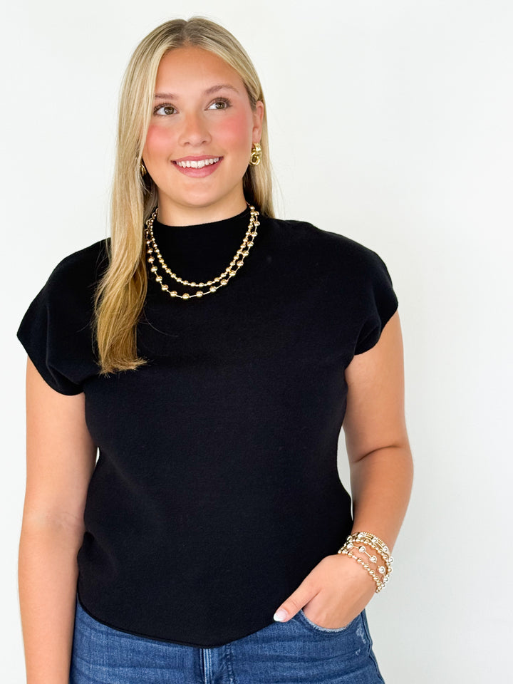 Shirley - Sweater Vest W/ Shirring Detail (Black)