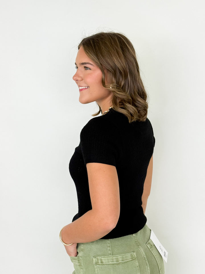 Noelle - Black Pointelle Cable Knit Sweater