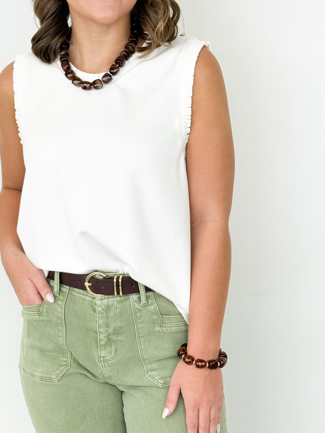 Carly - Smocked Edge Tank Top (White)