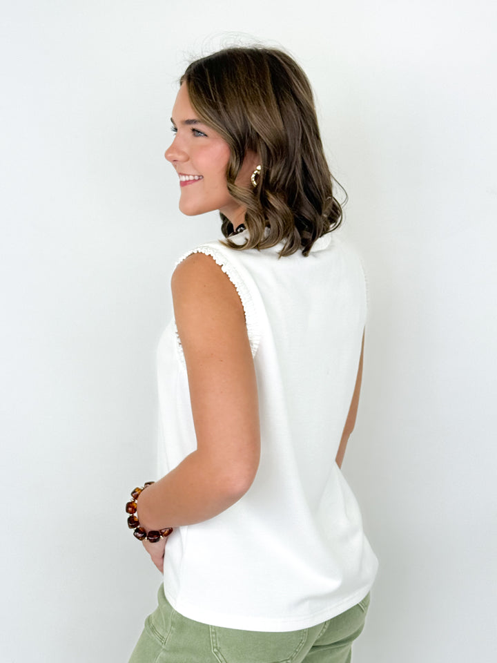 Carly - Smocked Edge Tank Top (White)